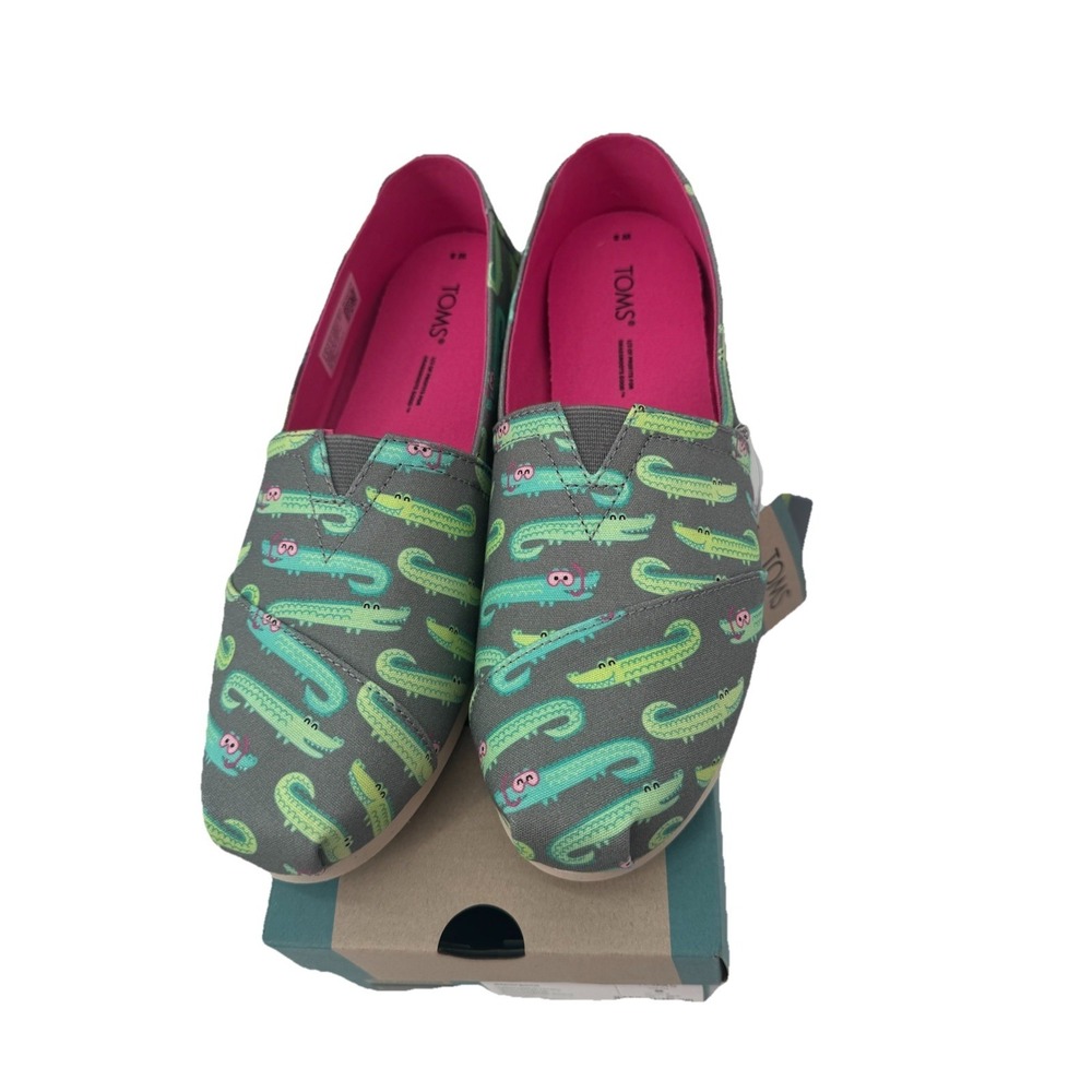 New Toms Womens Shoes Size 8 Green Alligator‎ Slip On Canvas Flat Comfort Summer